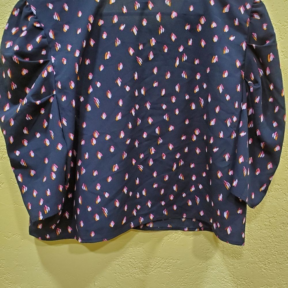 Free Press NWT Puff Sleeve Floral Crop Top XXL Black Pink - Picture 8 of 9